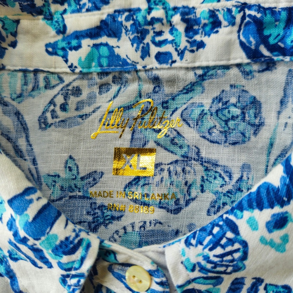 Lilly Pulitzer Sz XL Sea View Seashell Starfish 100% Linen Beachy Coastal Travel - Picture 4 of 8